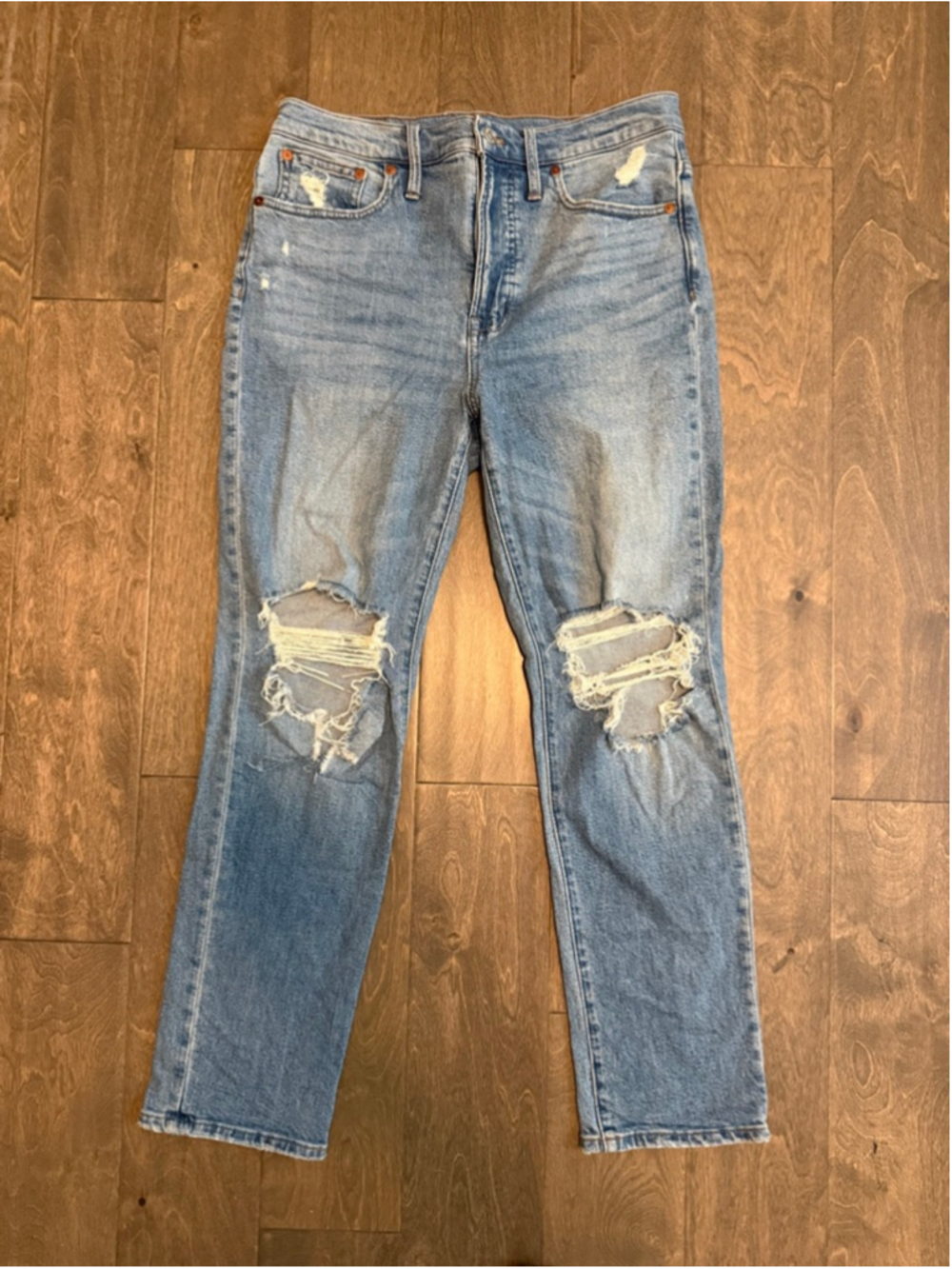 Madewell Blue Distressed Straight Leg Jeans Size 27